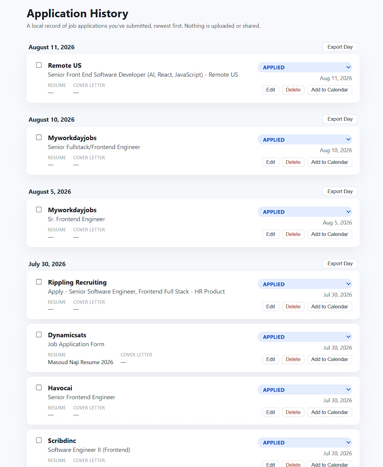 Application history