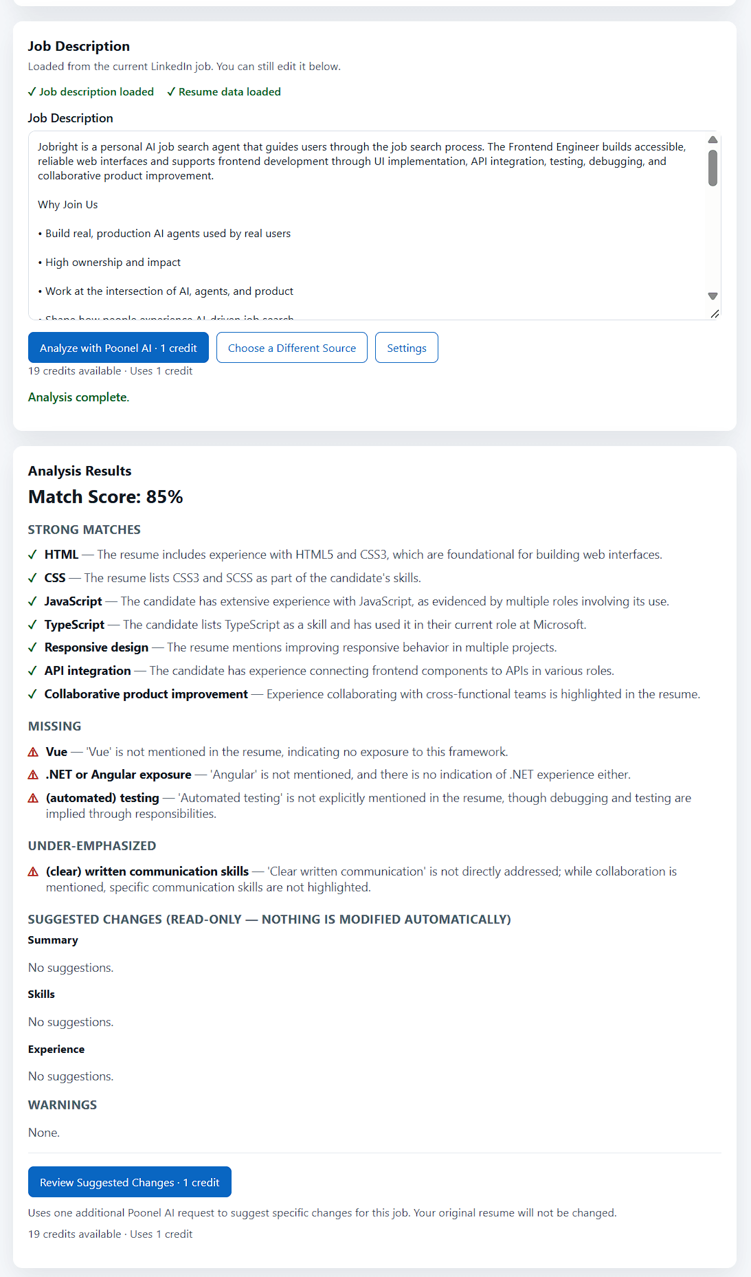 Applicant profiles with original resume and Resume Data